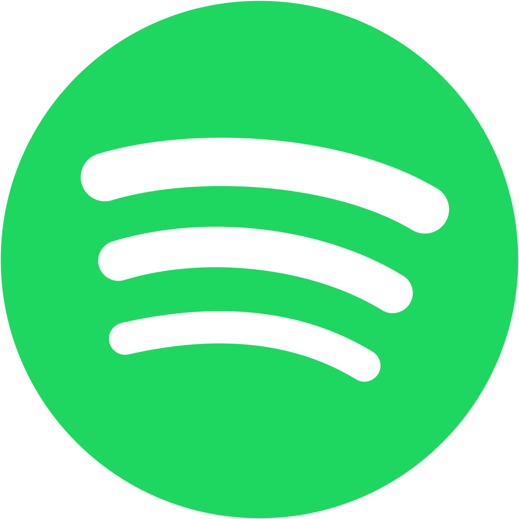 Spotify logo, which is a large lime green circle with three transparent flashes directly underneath each other in the middle of the circle